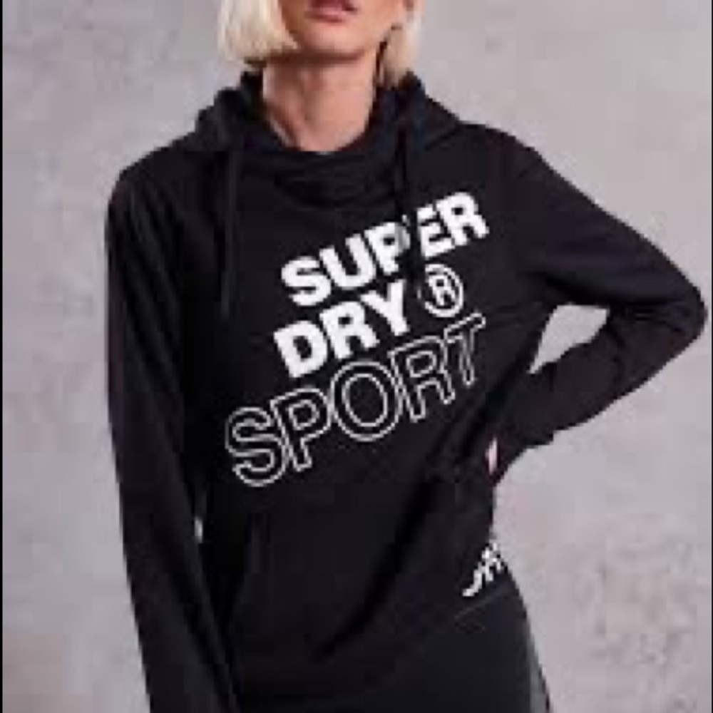 Superdry Womens Black White Sweatshirt Hoodie Sz XS Long Sleeve GS30033AR.